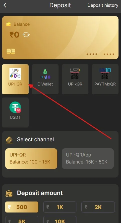 select payment method for deposit